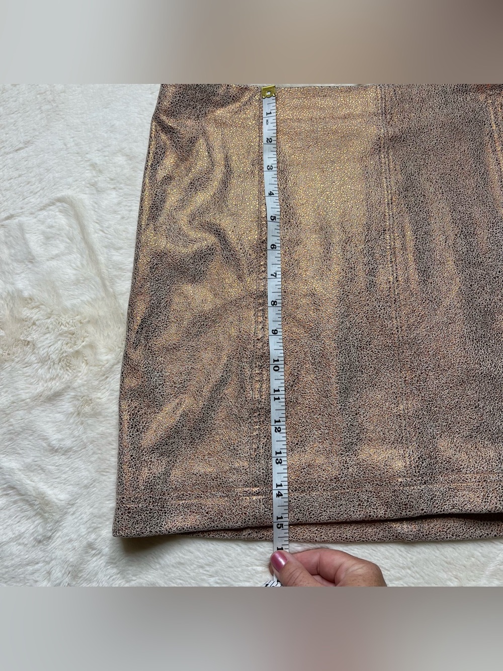 Free People Rose Gold Metallic Faux Leather Mini Skirt Size 6 Bronze Party - Picture 6 of 7